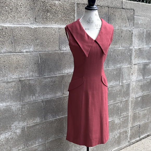 Vintage Carlette 60’s garnet red wool blend midi dress dagger collar EVC S/M - Picture 1 of 10